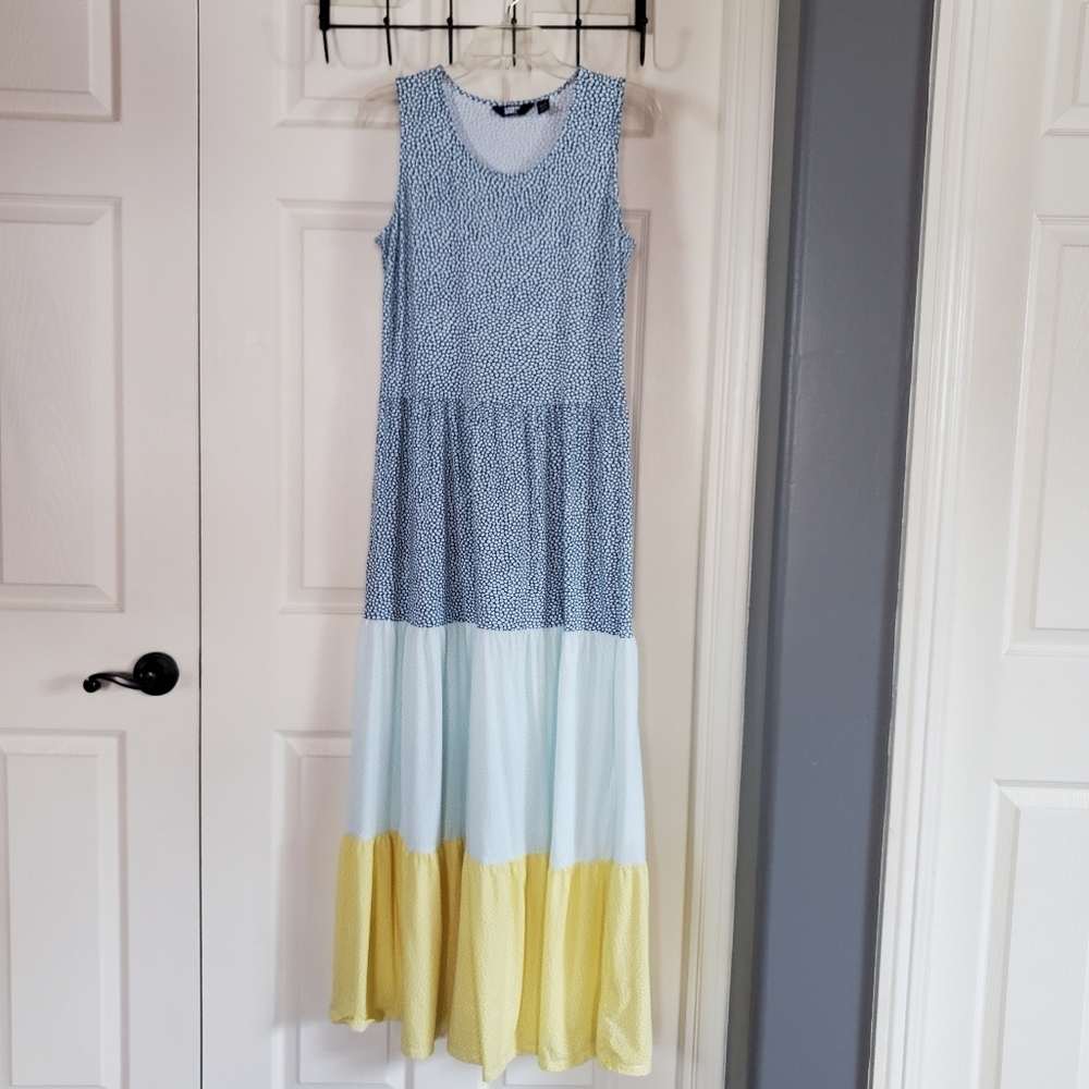 Land's‎ End Sleeveless Colorblock Tiered Maxi Dress Pullover Scoop Neck Small